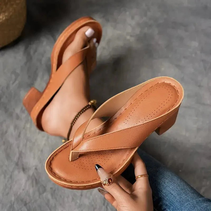 Women's Black Orthopedic Heel Sandals with Cushioned Insole