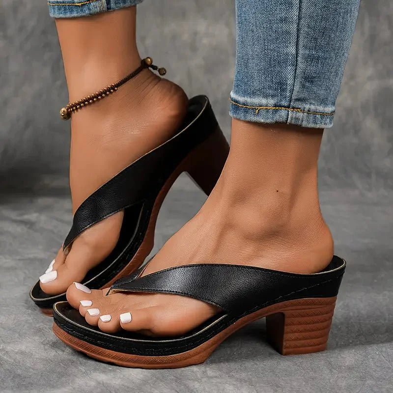 Women's Black Orthopedic Heel Sandals with Cushioned Insole