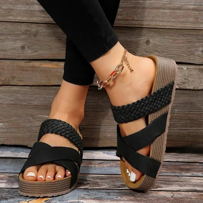 Women's Orthopedic Wedge Sandals with Braided Elastic Straps