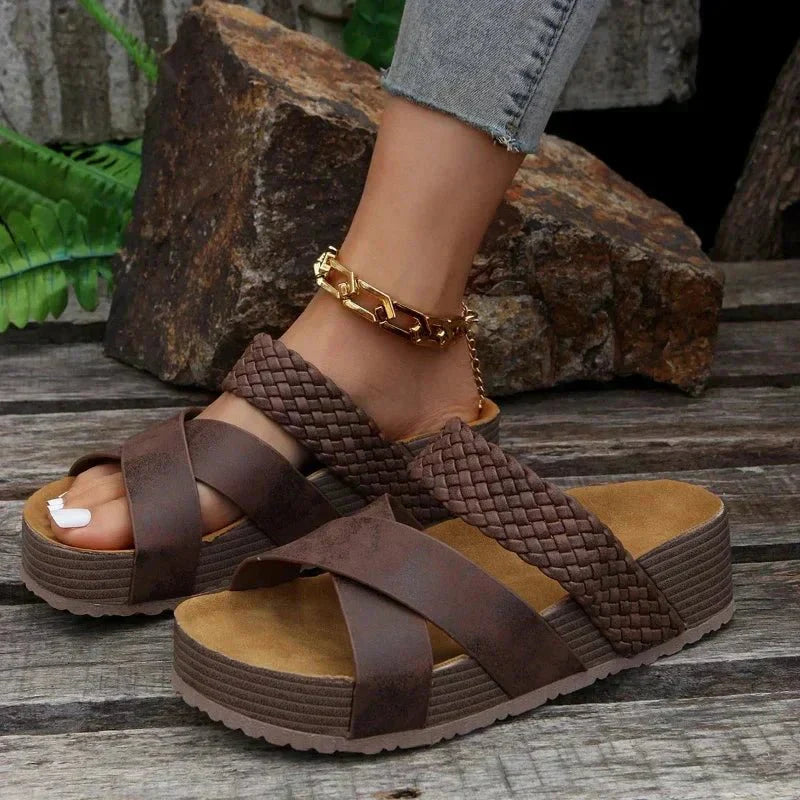 Women's Orthopedic Wedge Sandals with Braided Elastic Straps