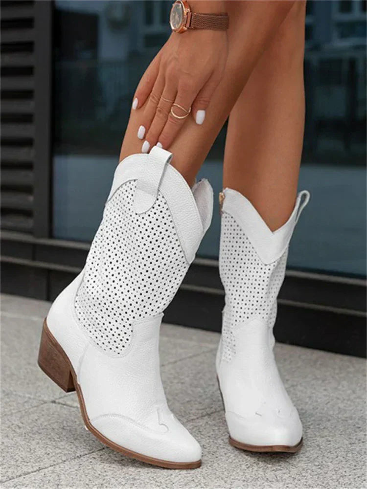 Women's Pointed Toe Western Ankle Boots with Block Heel