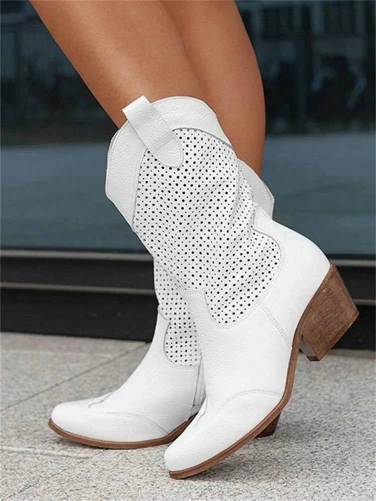 Women's Pointed Toe Western Ankle Boots with Block Heel