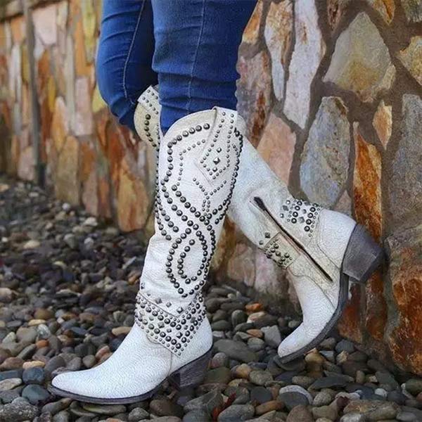 Knee-High Women's Western Boots with Studded Detail