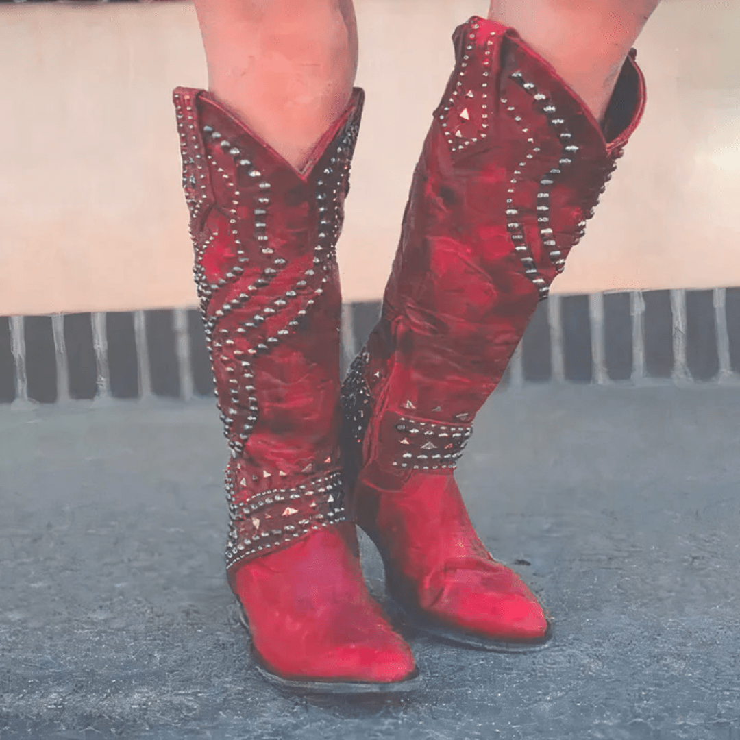 Knee-High Women's Western Boots with Studded Detail