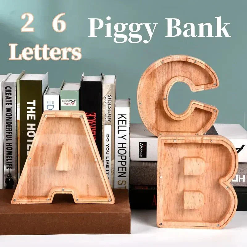 Personalized Wooden Initial Piggy Bank