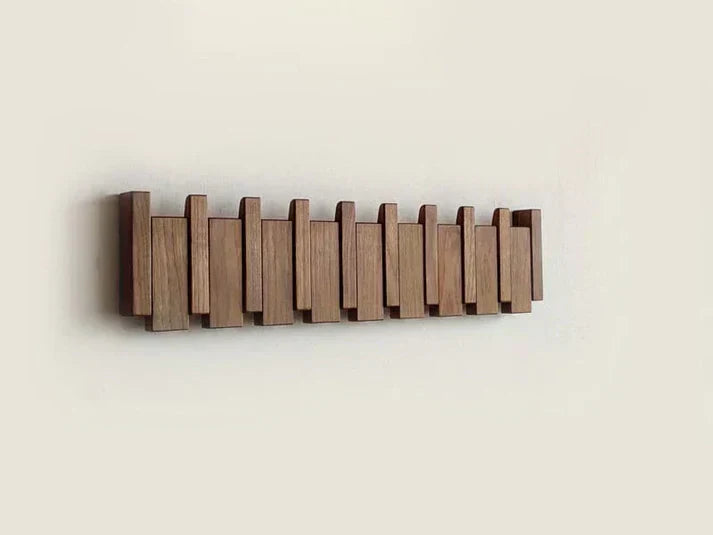 Wooden Piano Coat Rack with Hooks - Space-Saving Wall Organizer
