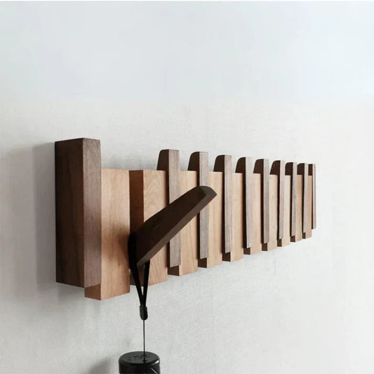 Piano-Inspired Wooden Coat Rack with Hooks