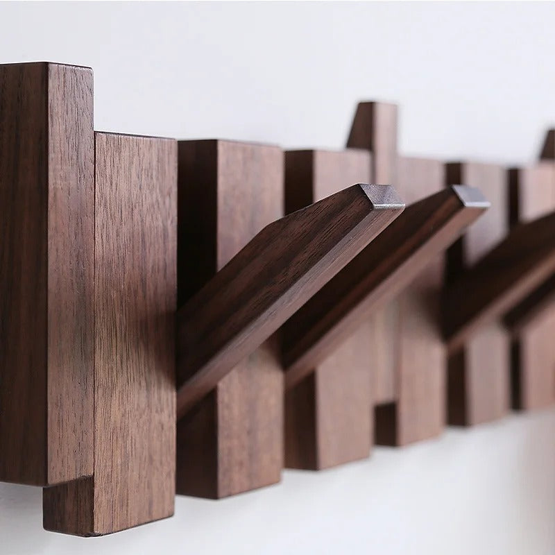 Piano-Inspired Wooden Coat Rack with Hooks