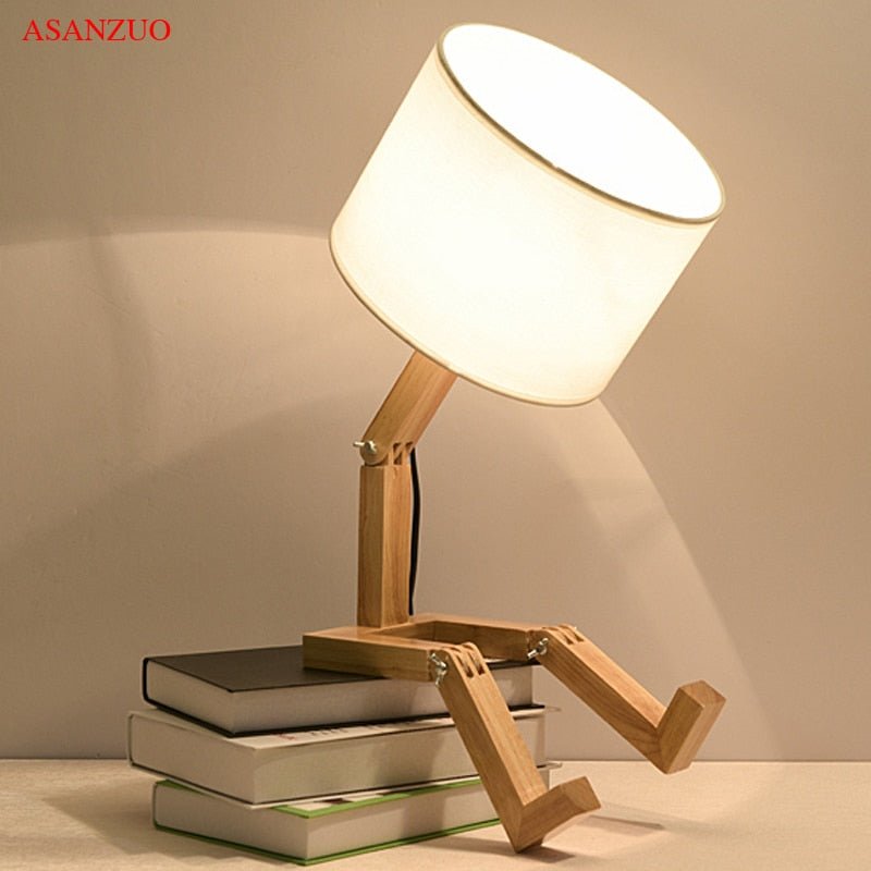 Wooden Robot LED Desk Lamp in Scandinavian Style