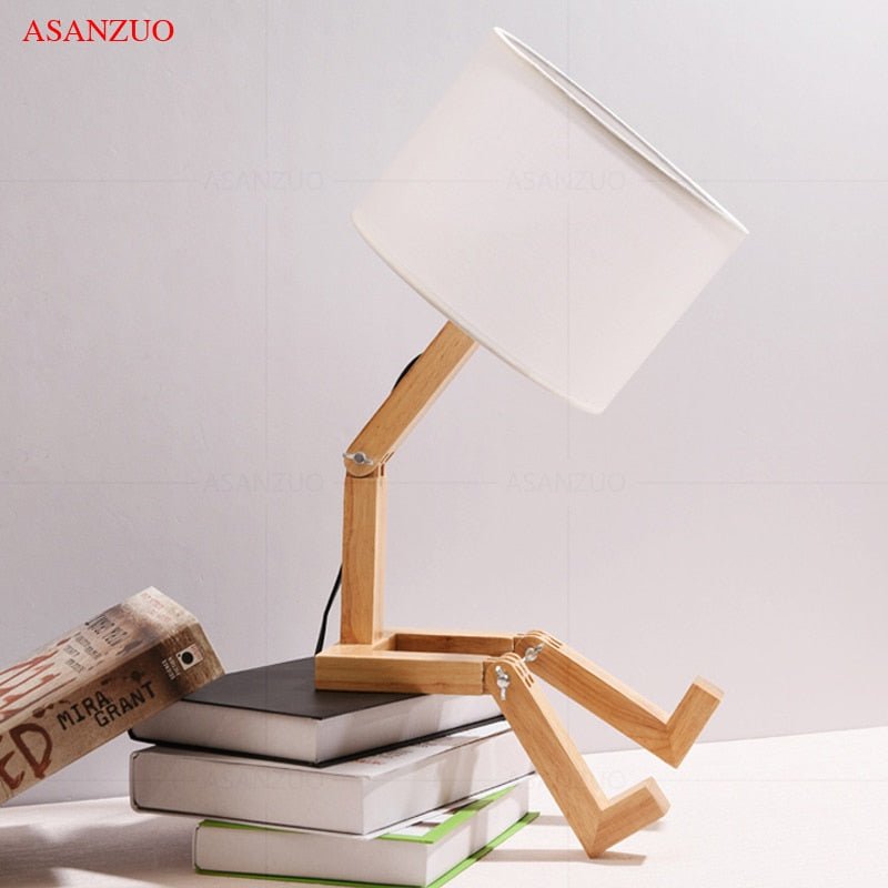 Wooden Robot LED Desk Lamp in Scandinavian Style