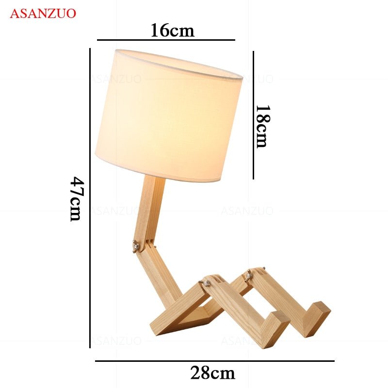 Wooden Robot LED Desk Lamp in Scandinavian Style