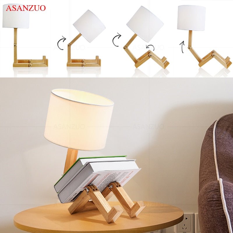 Wooden Robot LED Desk Lamp in Scandinavian Style