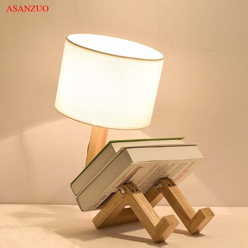 Wooden Robot LED Desk Lamp in Scandinavian Style