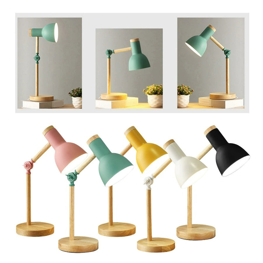 Scandinavian Wooden Table Lamp with Adjustable Metal Shade