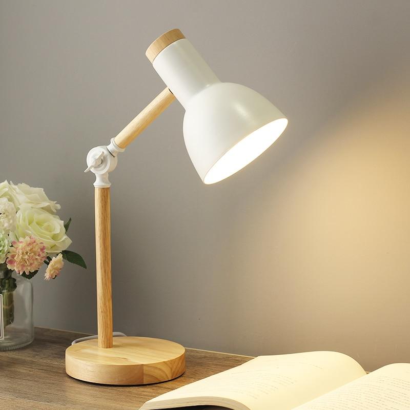Scandinavian Wooden Table Lamp with Adjustable Metal Shade