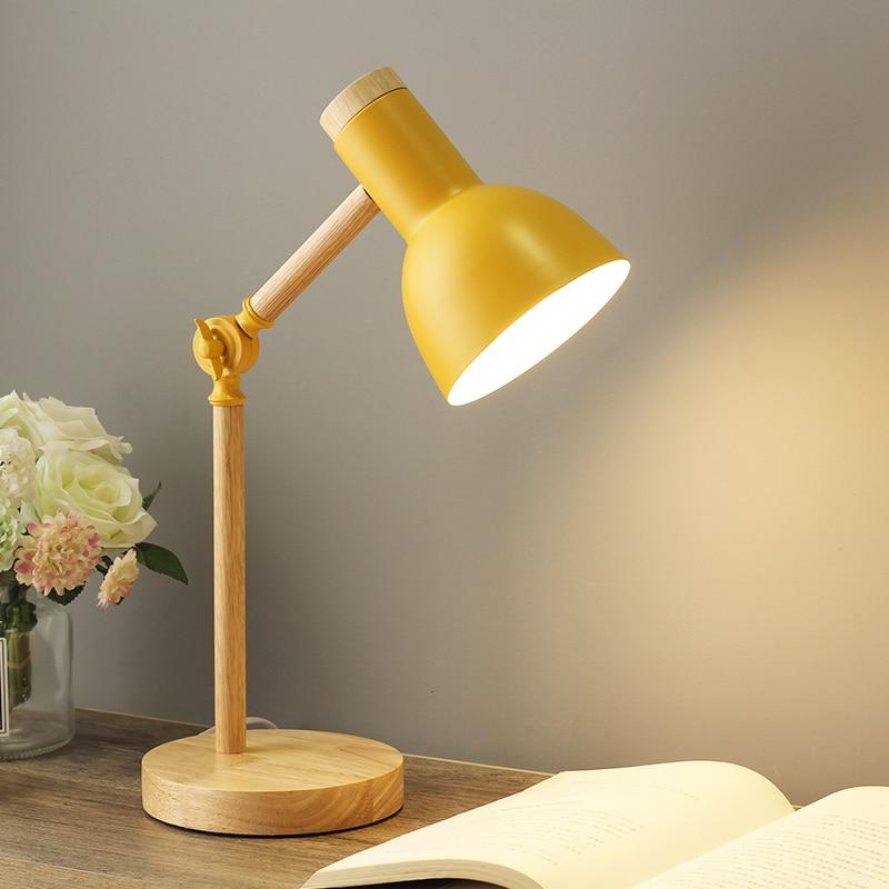 Scandinavian Wooden Table Lamp with Adjustable Metal Shade
