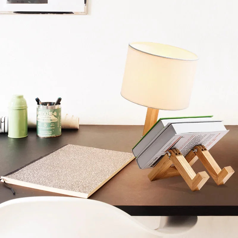 Adjustable Wooden Table Lamp with Book Holder