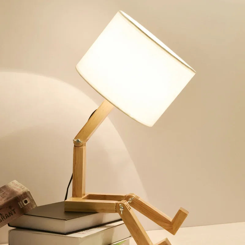 Adjustable Wooden Table Lamp with Book Holder