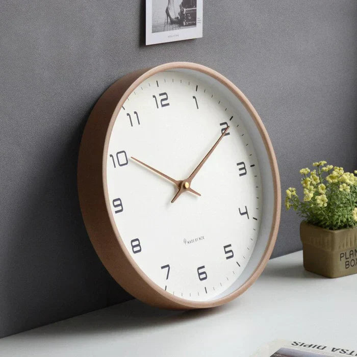 Wooden Wall Clock in Brown and Cream - Nordic Style