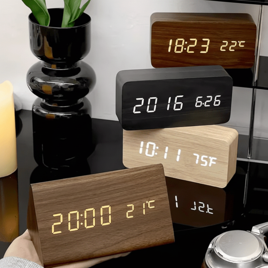 Voice-Controlled LED Wooden Clock with Minimalist Design