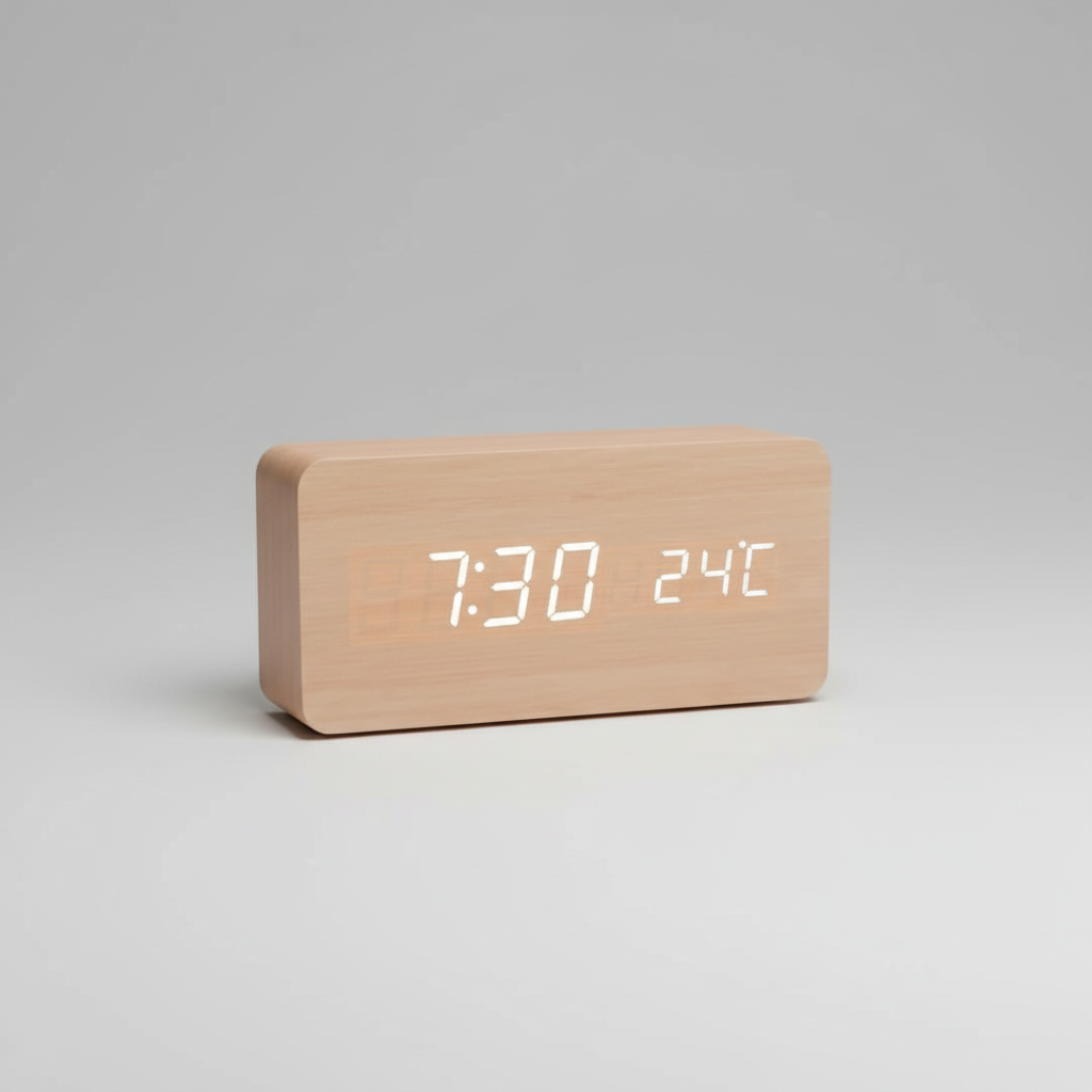 Voice-Controlled LED Wooden Clock with Minimalist Design