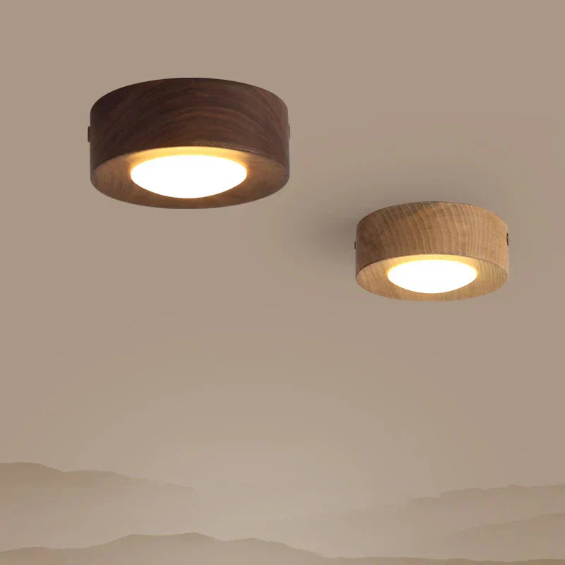 Walnut Finish Round LED Ceiling Lamp