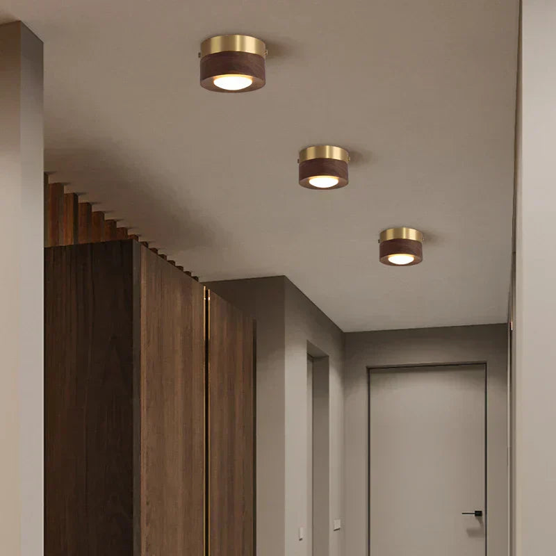Walnut Finish Round LED Ceiling Lamp