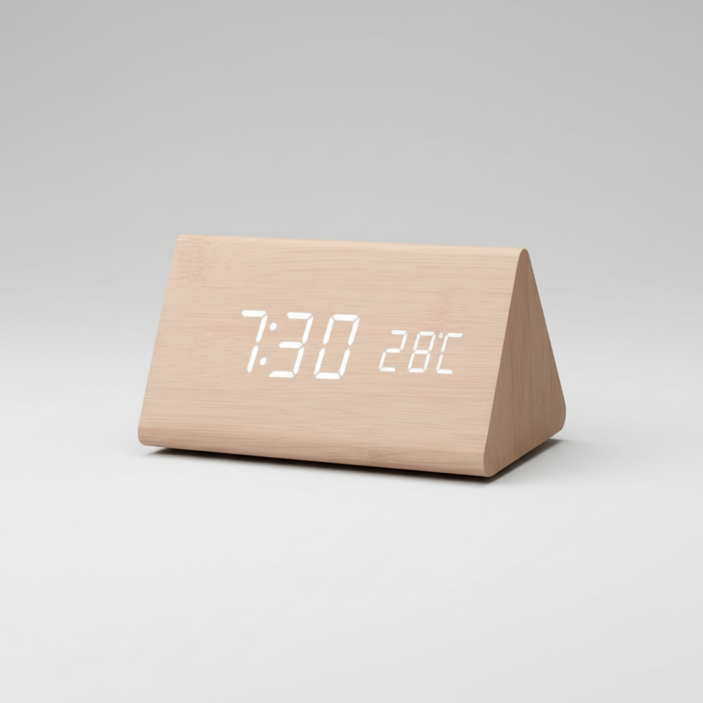 Voice-Controlled LED Wooden Clock with Minimalist Design