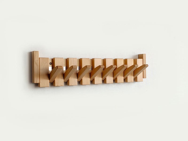 Piano-Inspired Wooden Coat Rack with Foldable Hooks