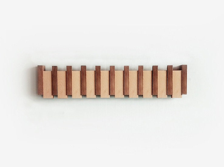 Piano-Inspired Wooden Coat Rack with Foldable Hooks