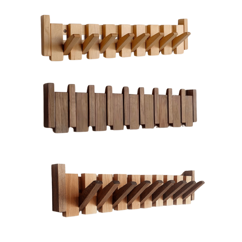 Piano-Inspired Wooden Coat Rack with Foldable Hooks