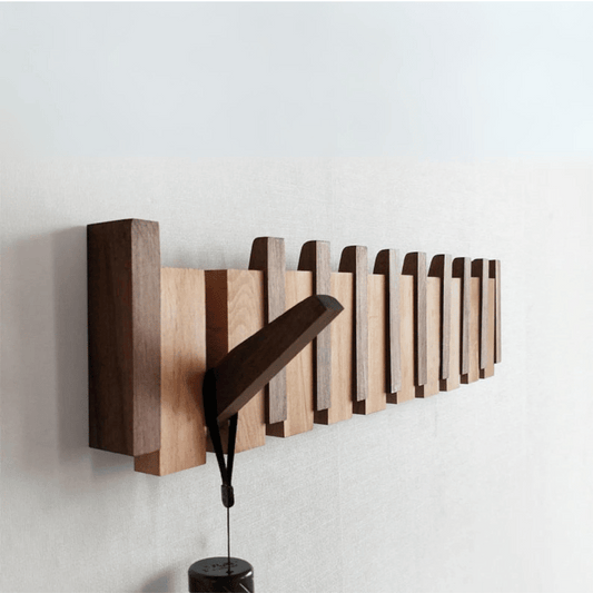 Piano-Inspired Wooden Coat Rack with Foldable Hooks