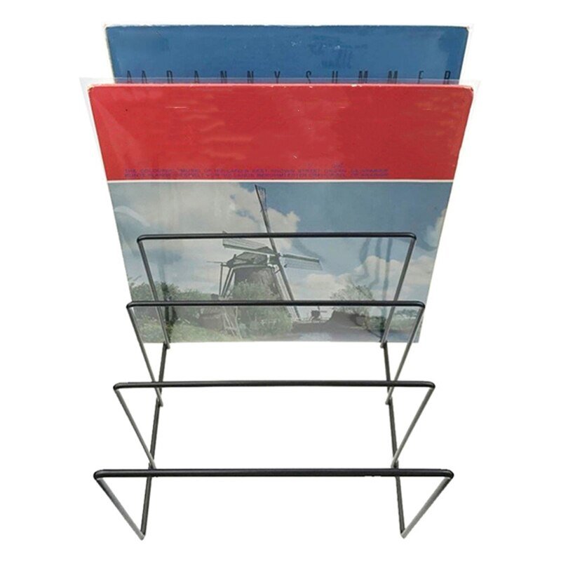 Wrought Iron Triangle Book and Vinyl Stand