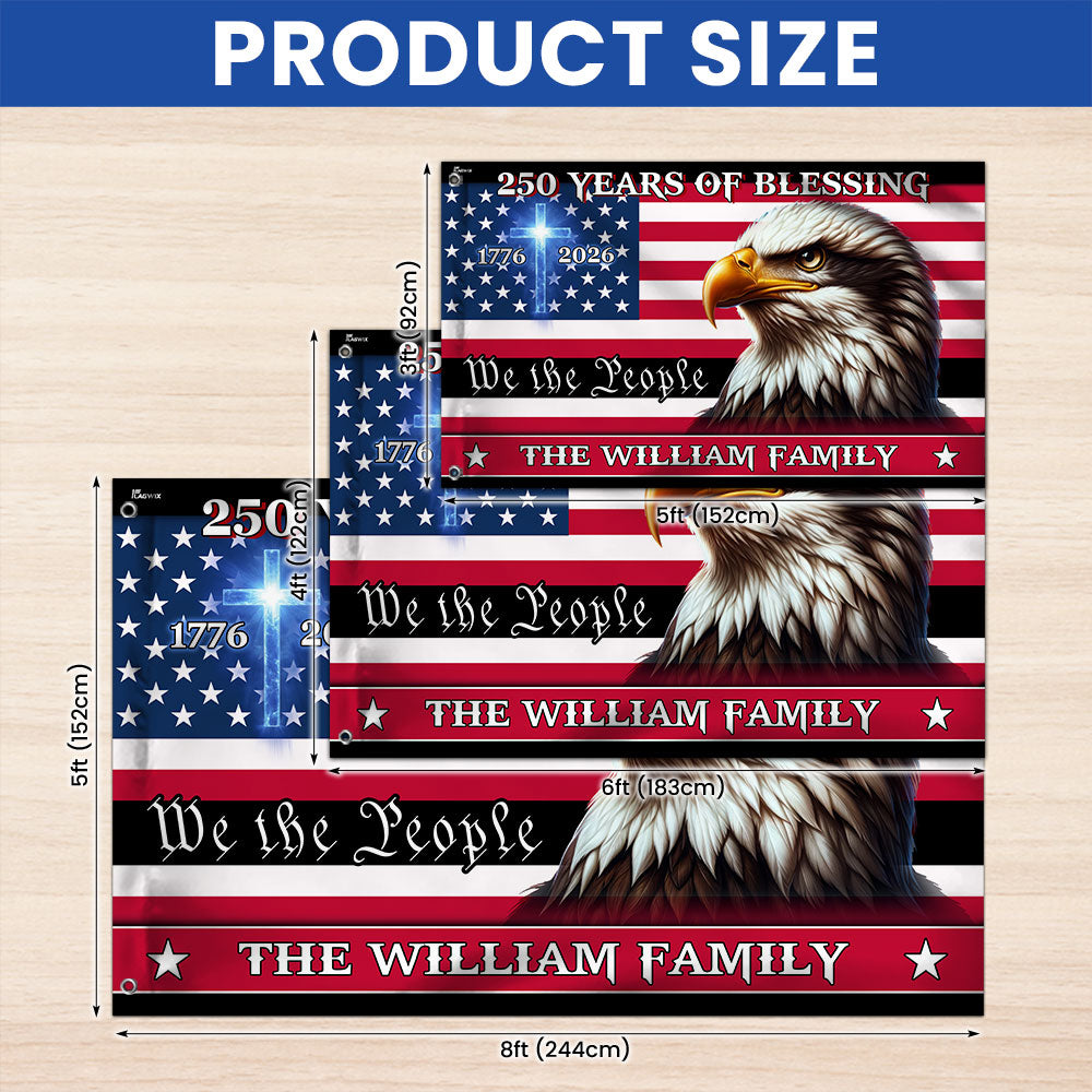 Personalized Patriotic Canvas Flag with Grommets - Custom Name 250 Years of Blessings 1776-2026