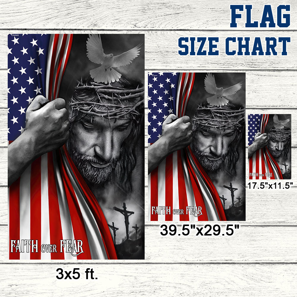 Double-Sided Jesus Flag - Faith Over Fear, Canvas Material, 3 Sizes Available