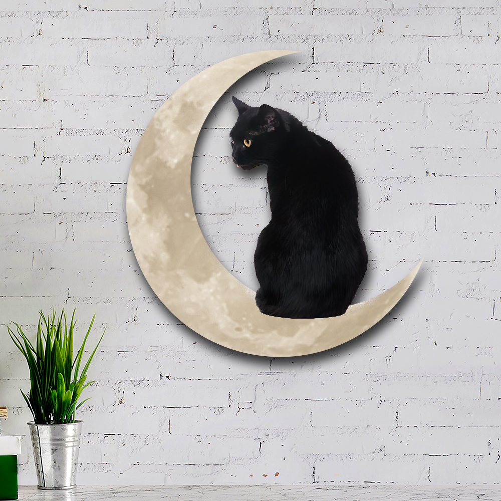 Black Cat Moon Metal Wall Sign