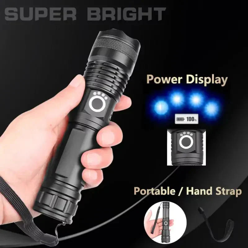 90000 Lumens Waterproof Flashlight with Zoom Function