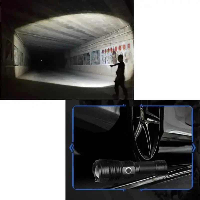 90000 Lumens Waterproof Flashlight with Zoom Function