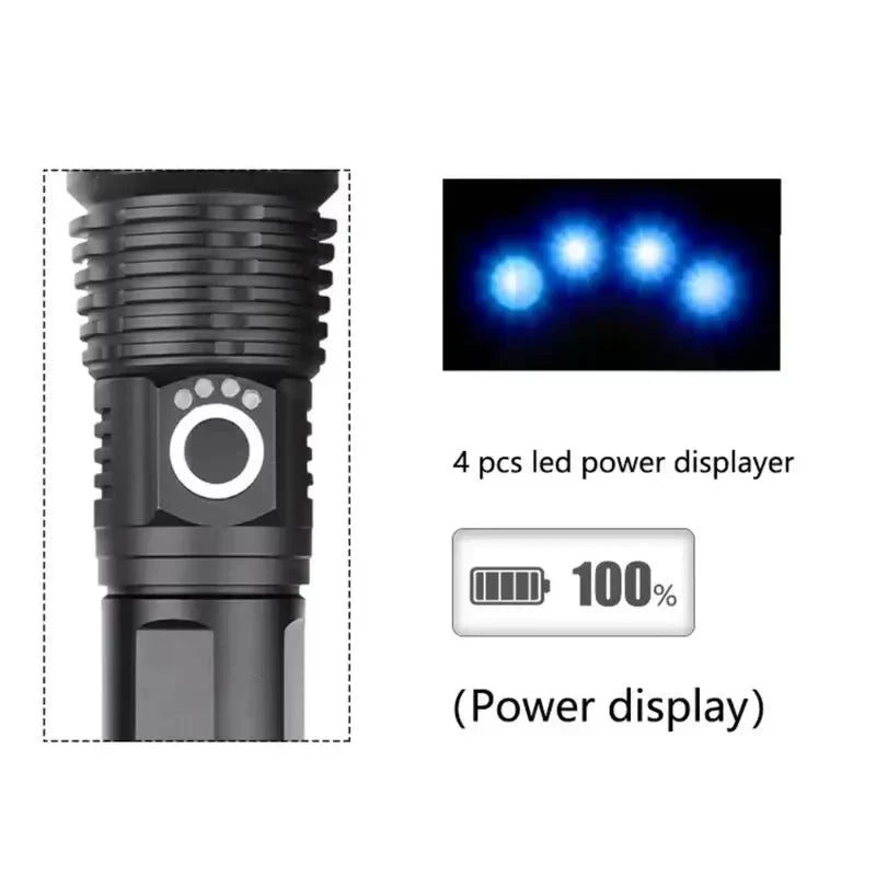 90000 Lumens Waterproof Flashlight with Zoom Function