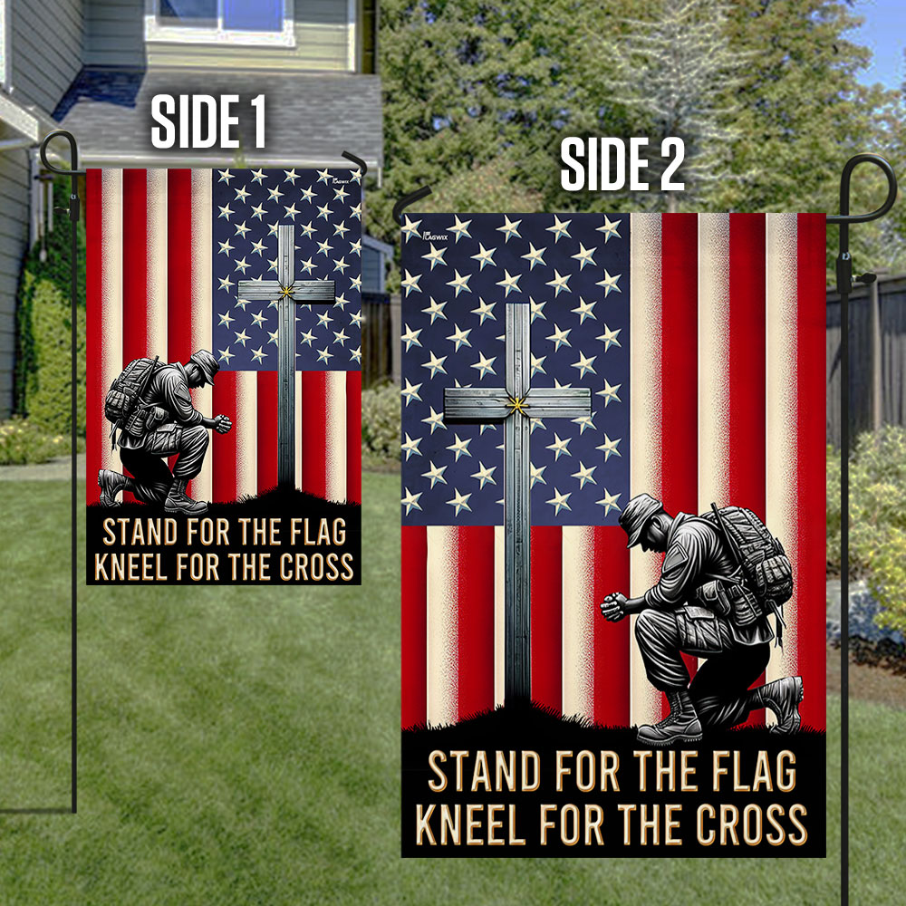 American Flag with Cross - Veteran Kneeling Christ Flag