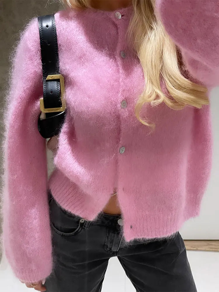 Soft Pink Mohair Cardigan for Women
