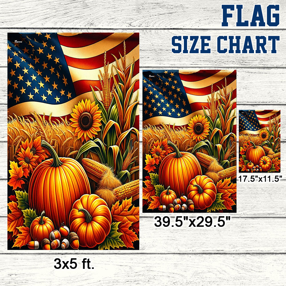 Double-Sided Fall Thanksgiving Pumpkin Flag with American Flag Design