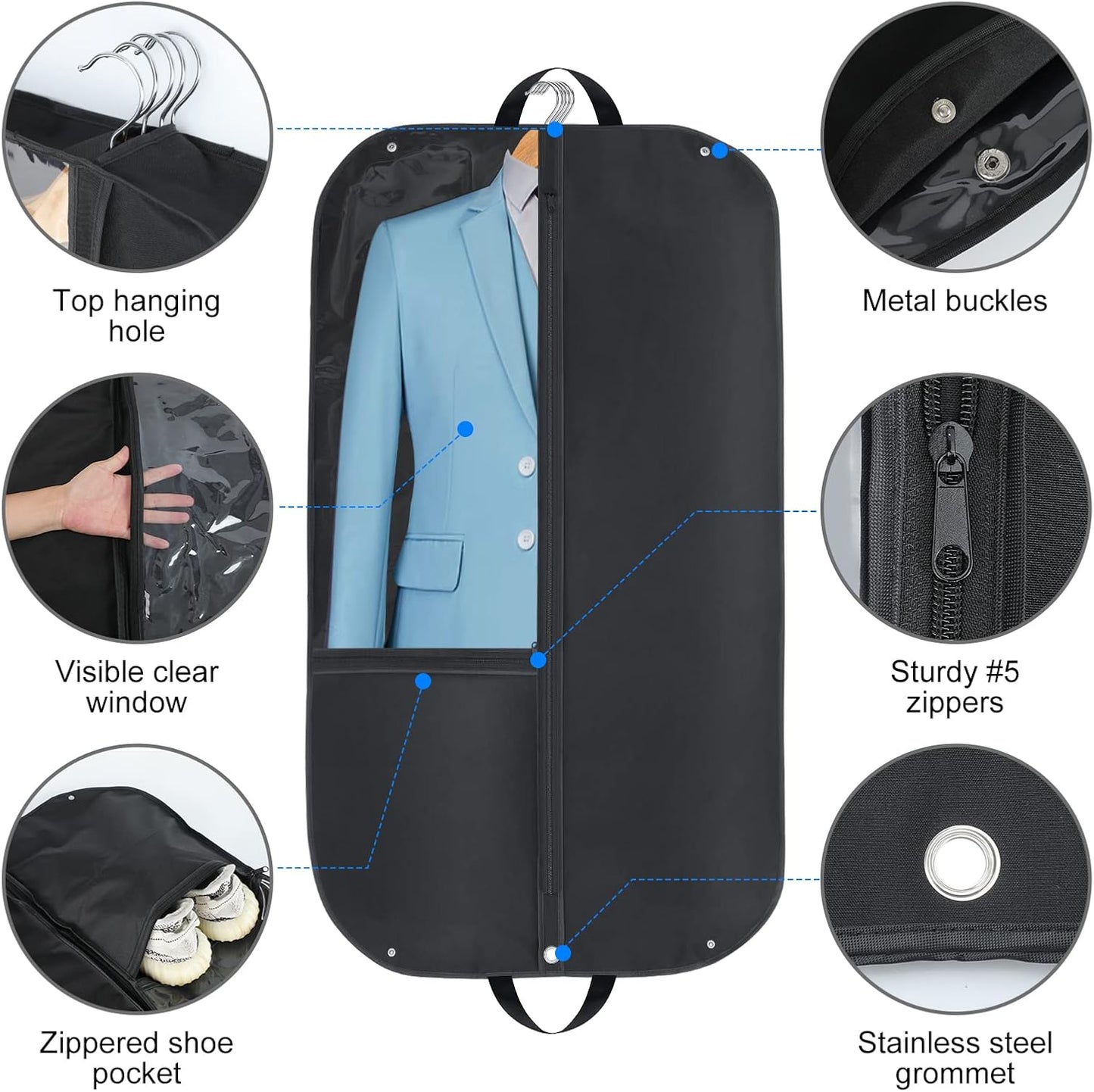 Waterproof Oxford Garment Bag with Gusset and Pockets - 2-Pack