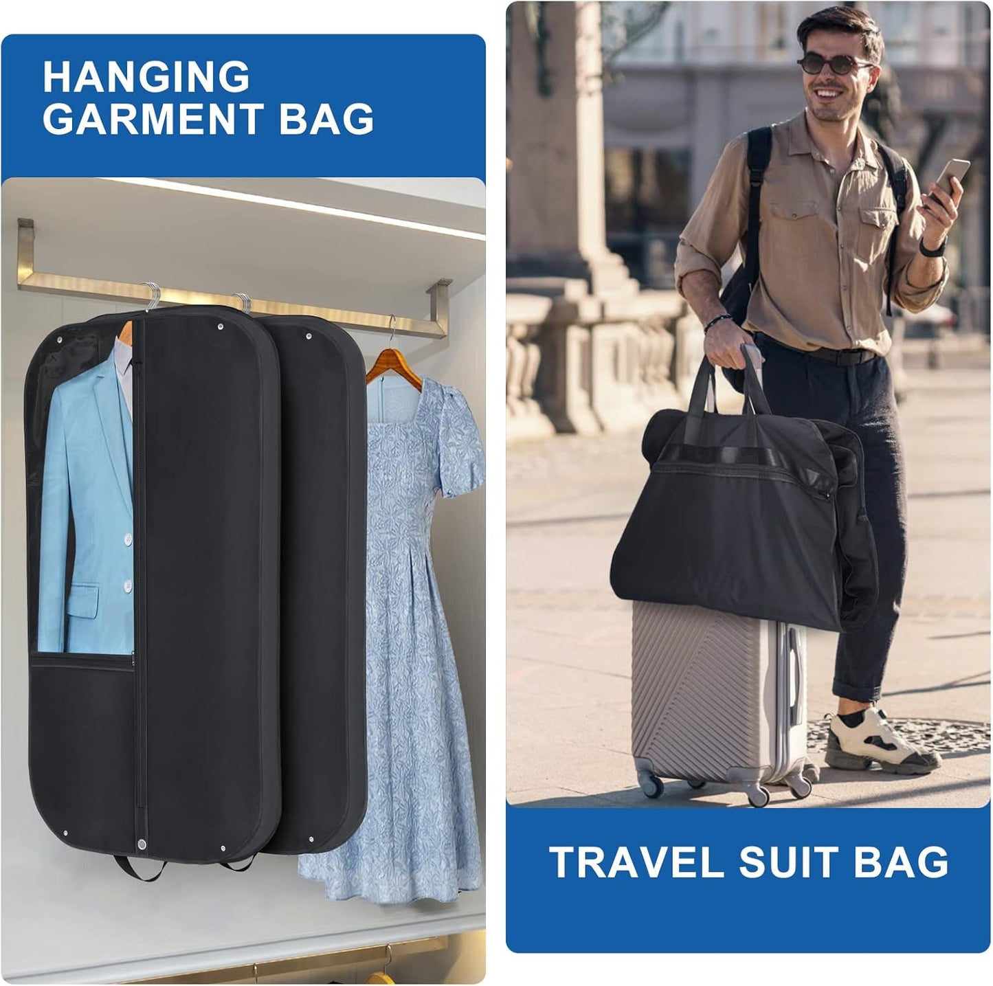 Waterproof Oxford Garment Bag with Gusset and Pockets - 2-Pack