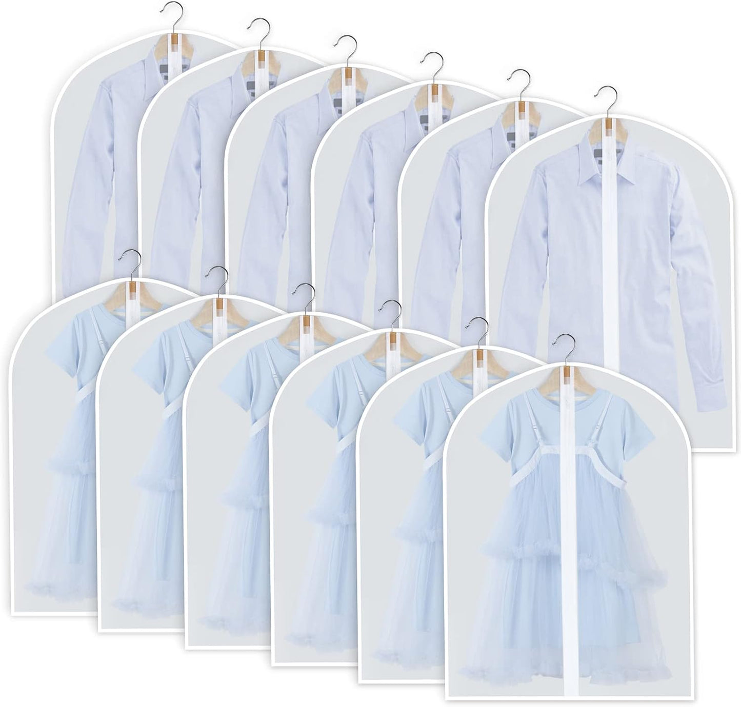 PEVA Garment Covers Set – 24 Breathable Hanging Bags in 3 Sizes
