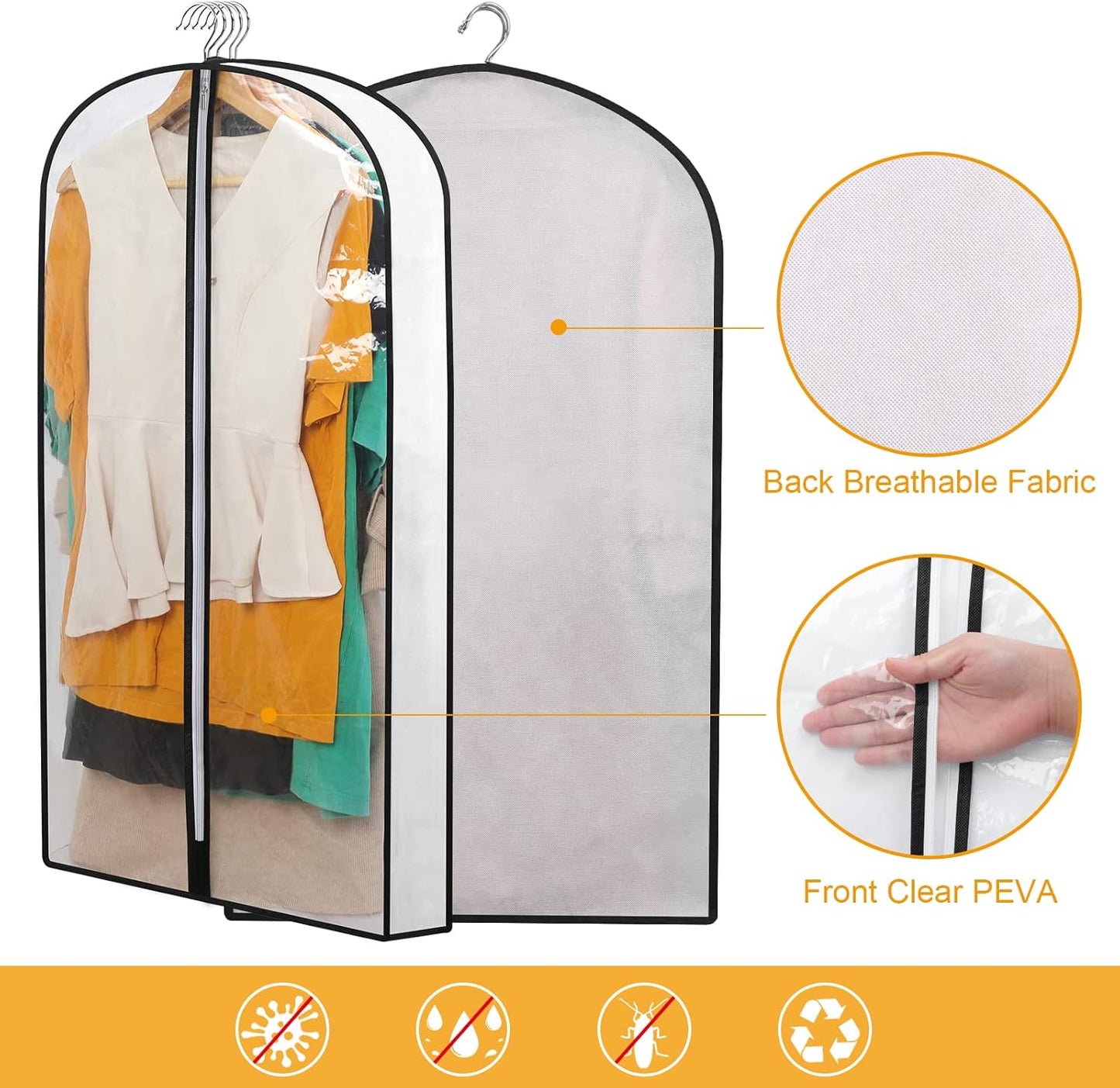 PEVA Garment Covers Set – 24 Breathable Hanging Bags in 3 Sizes