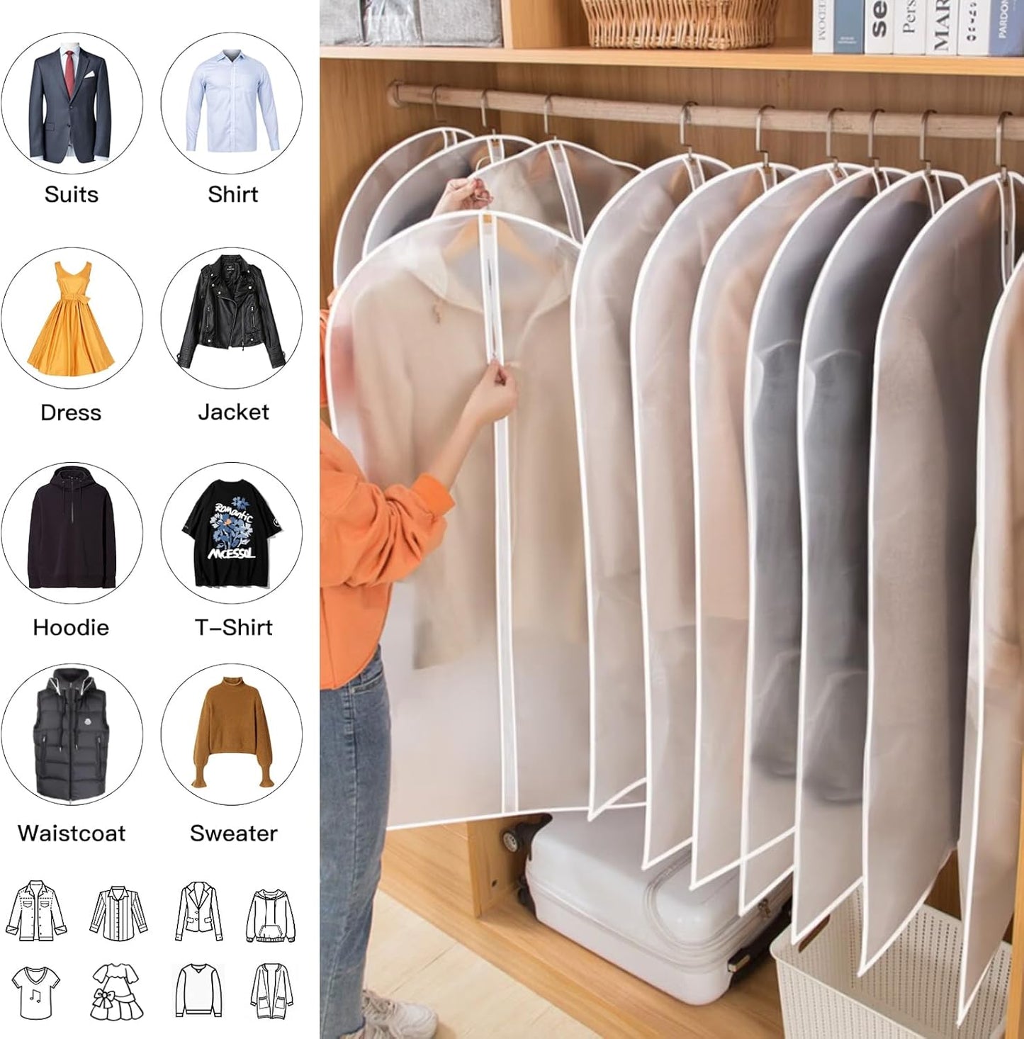 PEVA Garment Covers Set – 24 Breathable Hanging Bags in 3 Sizes