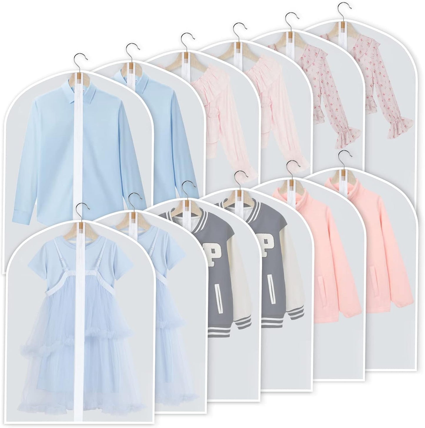 PEVA Garment Covers Set – 24 Breathable Hanging Bags in 3 Sizes