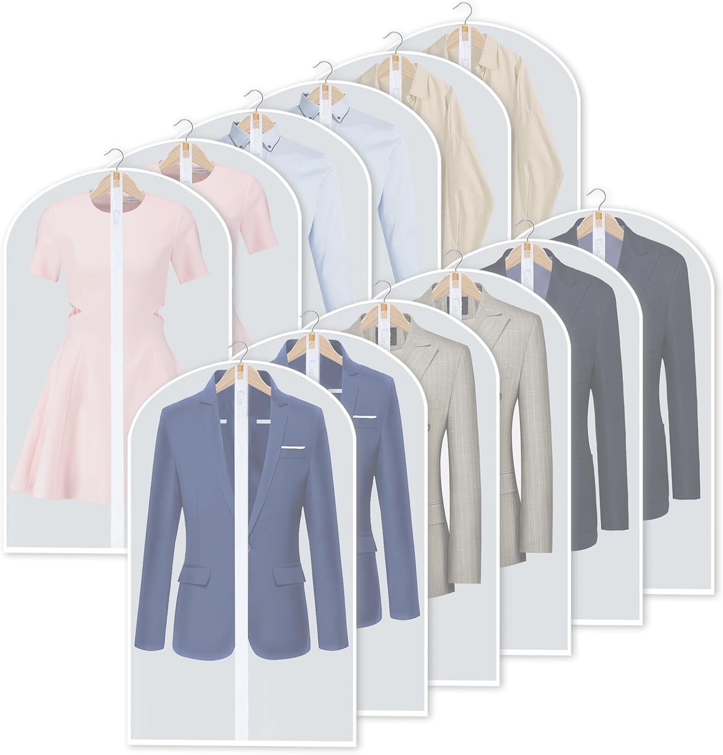 PEVA Garment Covers Set – 24 Breathable Hanging Bags in 3 Sizes