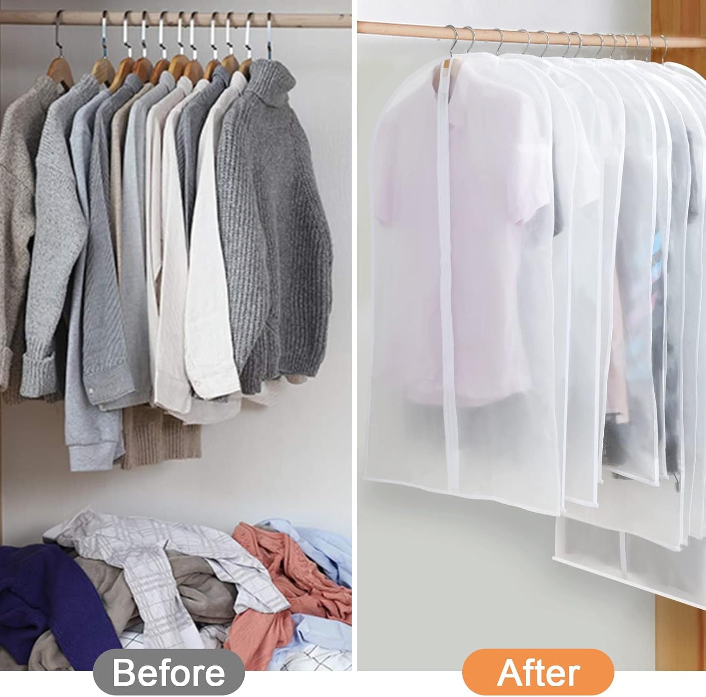 PEVA Garment Covers Set – 24 Breathable Hanging Bags in 3 Sizes